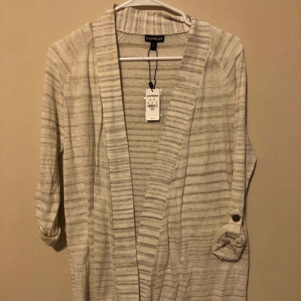 Express Brown and White Striped Cardigan